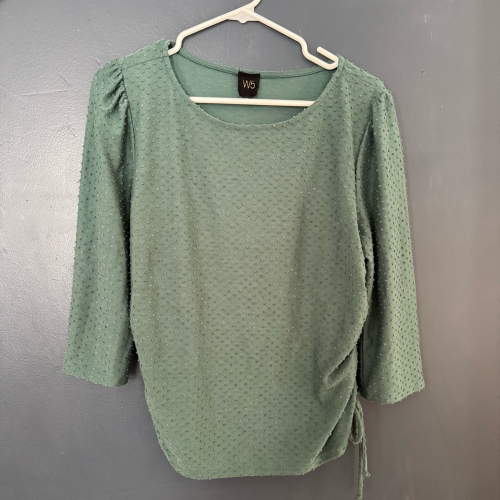 W5 Sage Green Textured Tie-Side 3/4 Sleeve Top